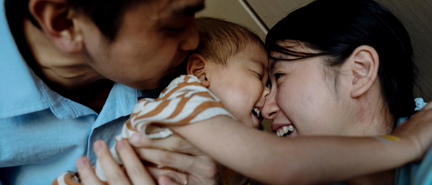 Family hugging.