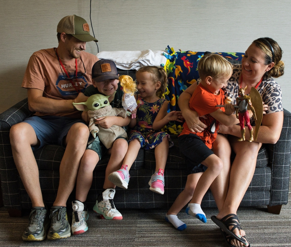 Family on a couch.