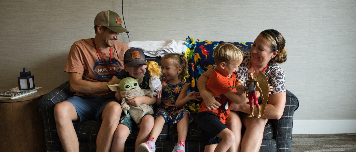 Family on a couch.