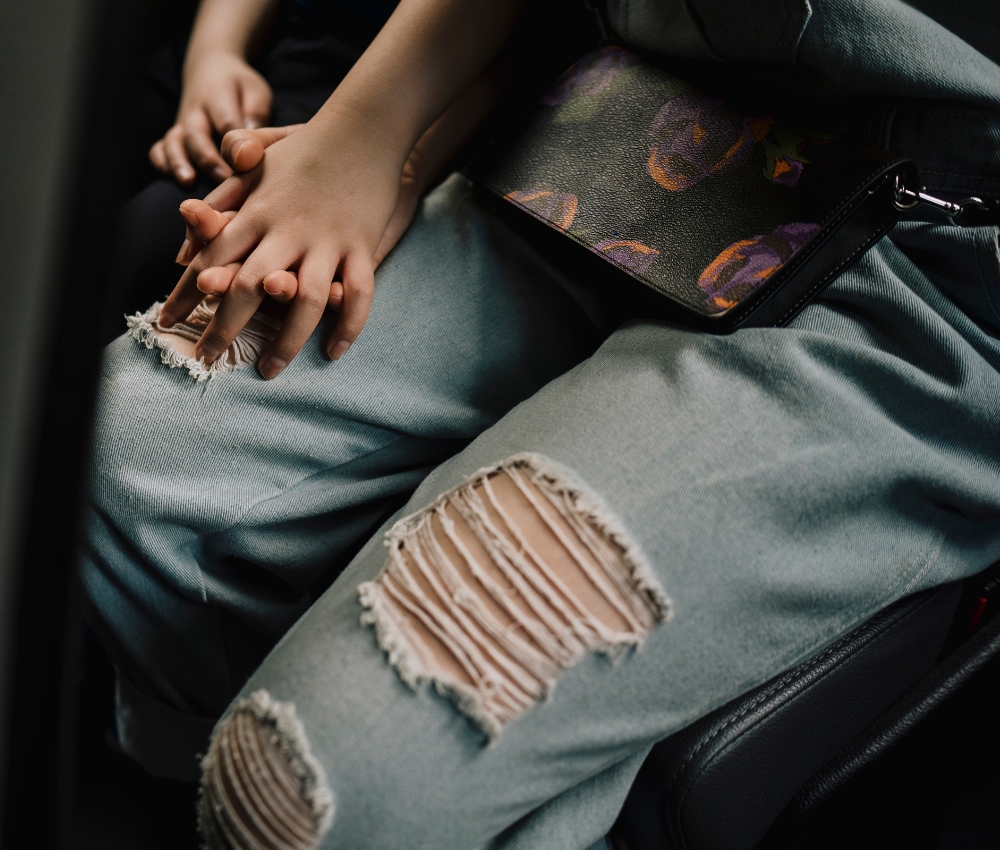 Holding hands.