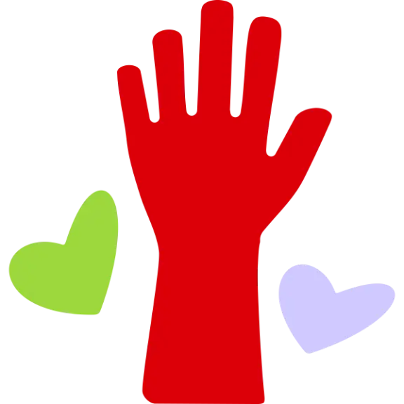 Hand drawn icon of hand with hearts.
